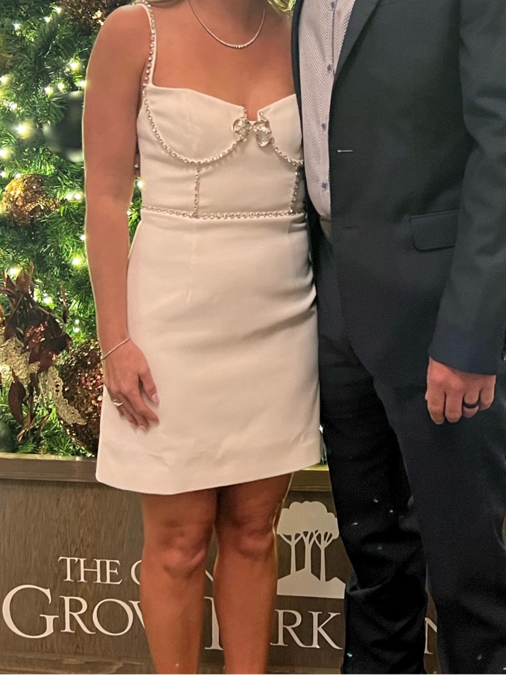 Self-Portrait White Mini Dress with Crystal Strap Accent and Crystal bow - Picture 6 of 6
